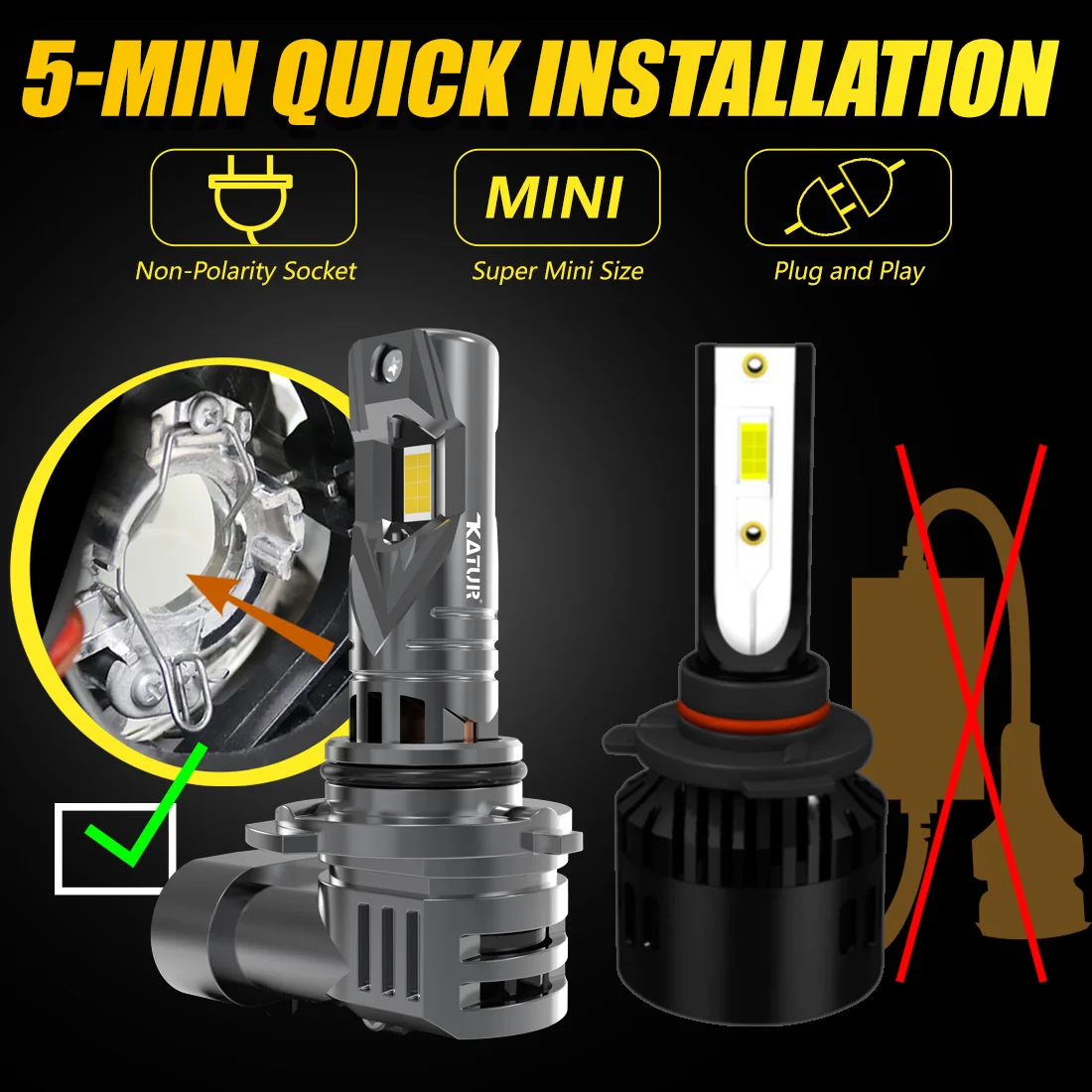 Katur 2x9006 HB4 светодиодная Автомобильная фара 6000 лм 2001 K белый с вентилятором Canbus