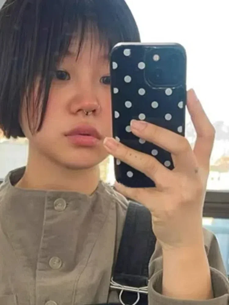 Корейский стиль Ins в стиле ретро, белый чехол в горошек Kawaii для iPhone 16 E 15 14 13 12 11 Pro Max XR XS X 7 8 Plus MINI Y2K Cover (art.: 3920ceeeeab50) - 3920ceeeeab50