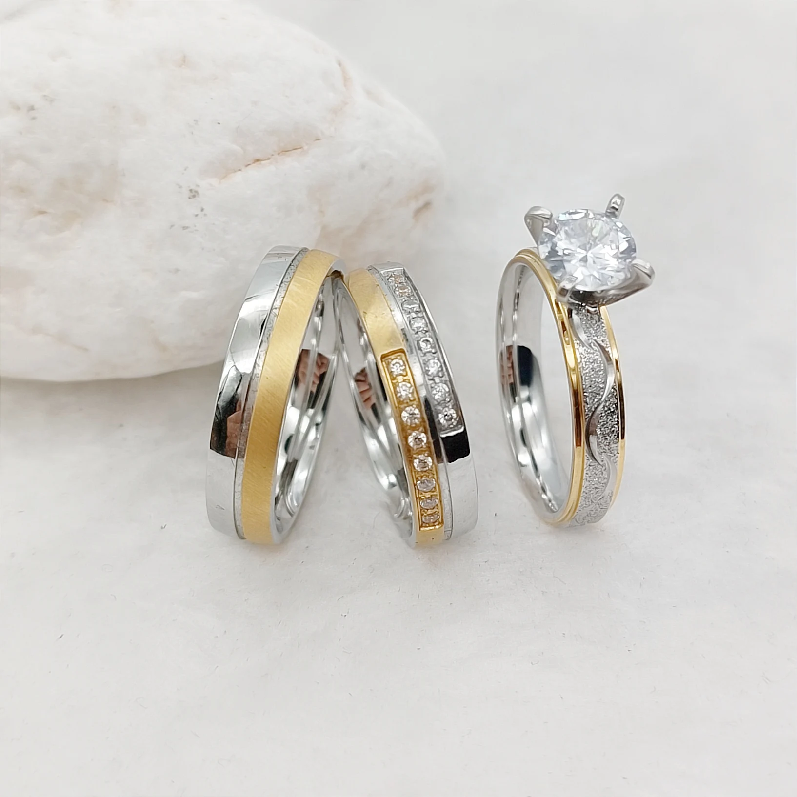 

3 шт., свадебные ювелирные украшения из нержавеющей стали с фианитами