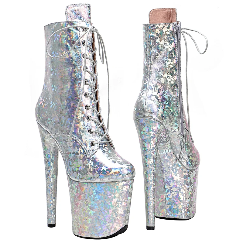 Leecabe 20CM/8Inch Genuine Leather Women's Platform disco party High Heels Pole Dance boot