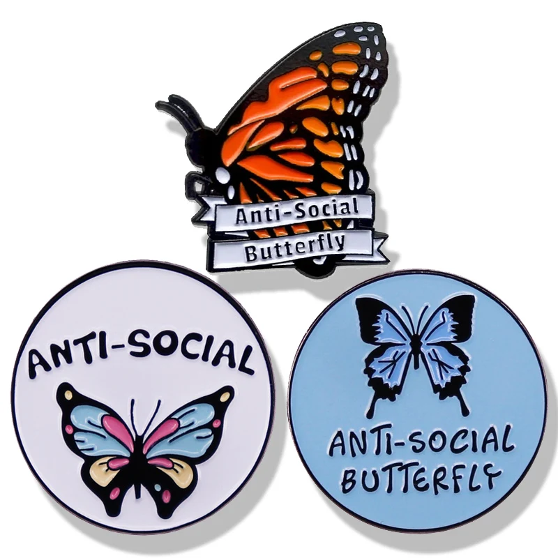 

Cute Introvert Anti-Social Butterfly Brooch Enamel Pin Brooches Metal Badges Lapel Pins Denim Jacket Jewelry Accessories Gifts