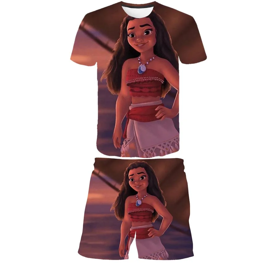 

2022 Moana Princess Clothing Sets Children's Summer New Girls Printing 2-Piece/Suit Disney Series Cartoon Casual Costume Outfit