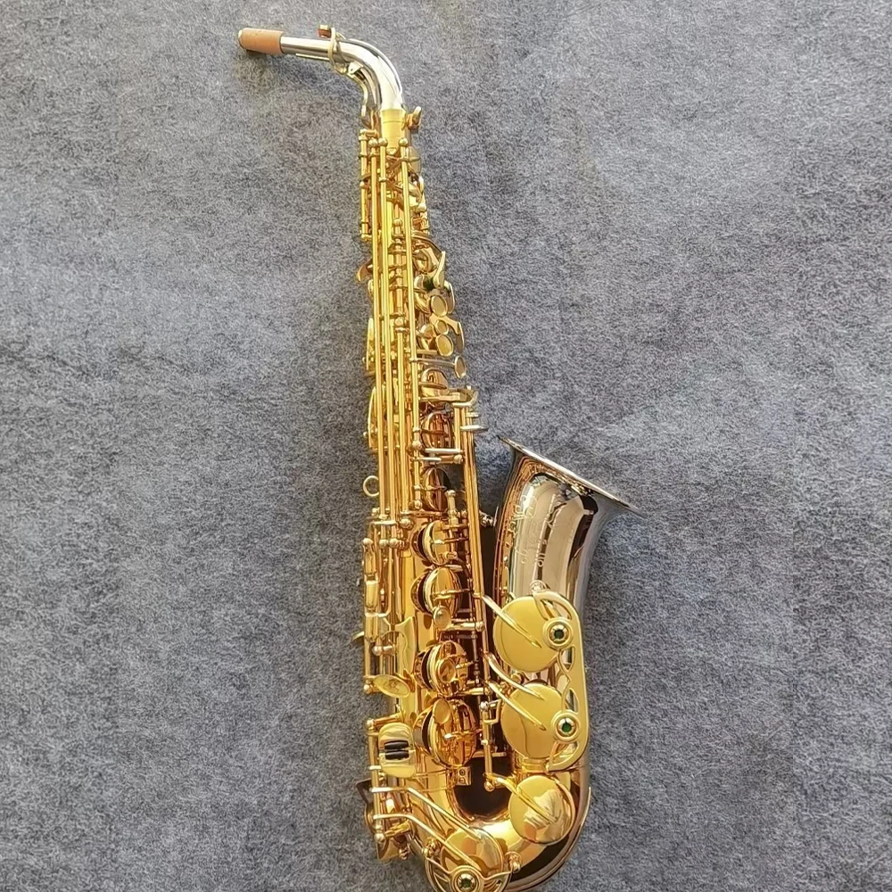 Альт-саксофон E-плоский ключ латунный двухцветный серебристый золотой Eb-ключ