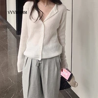 vvviimmm knitted spring new short coat solid color alpaca cashmere single breasted knitted cardigan womens sweater y2k traf