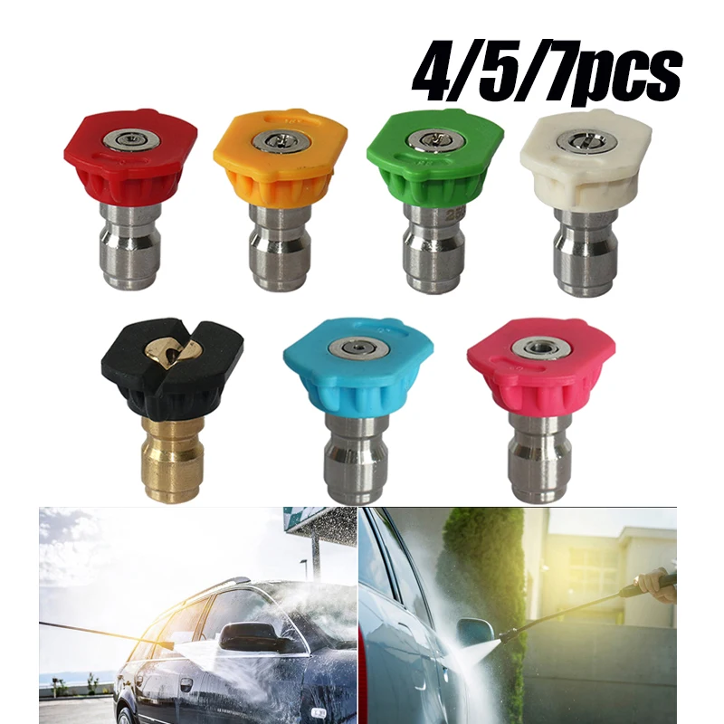 4/5/7pcs Pressure Washer Tips 1/4inch Quick Connect Power Washer Nozzle Tips Rustproof Multiple Degrees for Cleaning Cars Floors