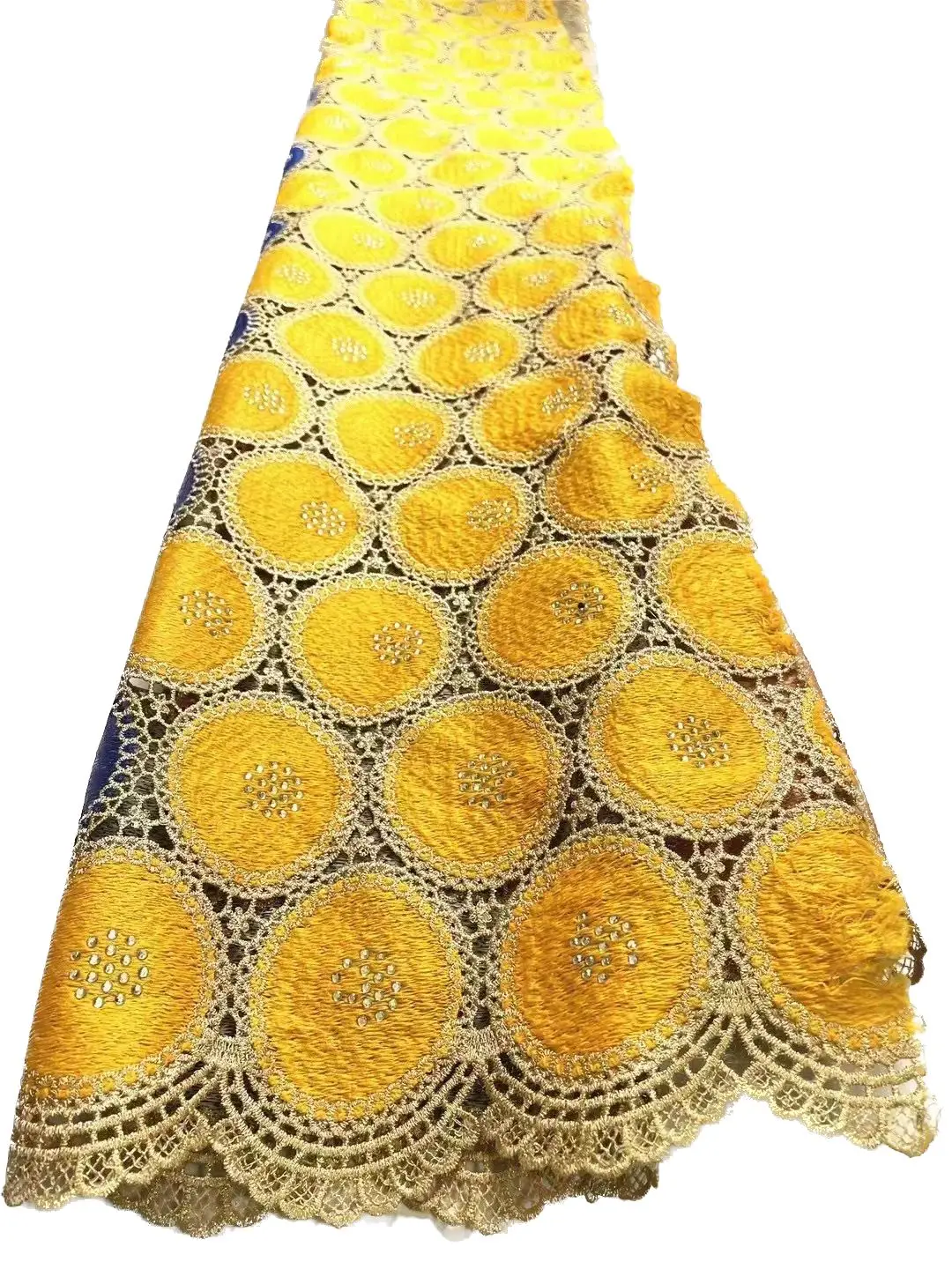 

YQOINFKS 2023 Cord Guipure Lace Embroidery Mesh Fabric Rhinestone 5 Yards African Women Wedding Party Dress High Quality YQ-1104