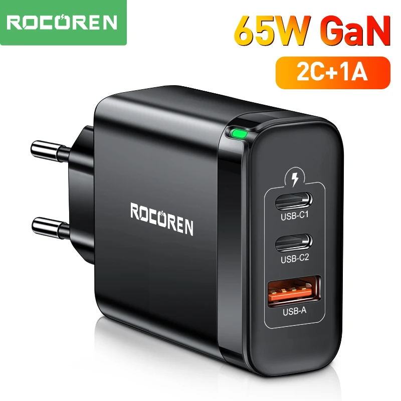 

Rocoren 65W GaN USB Type C Charger Quick Charge QC 4.0 PD 3.0 QC4.0 USBC Fast Charging USB Charger For iPhone 14 13 Pro MacBook