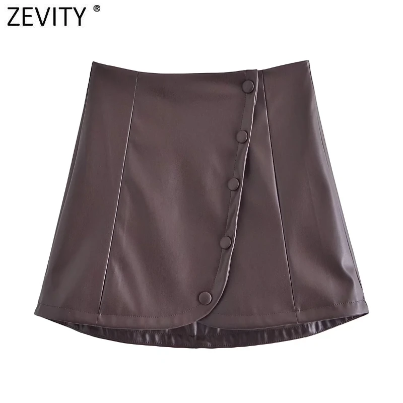 

Zevity New Women Vintage PU Leather Breasted Casual Slim A Line Skirt Faldas Mujer Lady Chic Cover Buttons Party Vestidos QUN927
