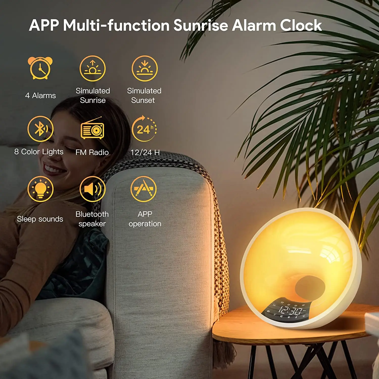 Wake Up Night Light Led Rgb Sunlight Fm Dual Alarms Lamp For Kids Teens Heavy Sleeper Bedroom