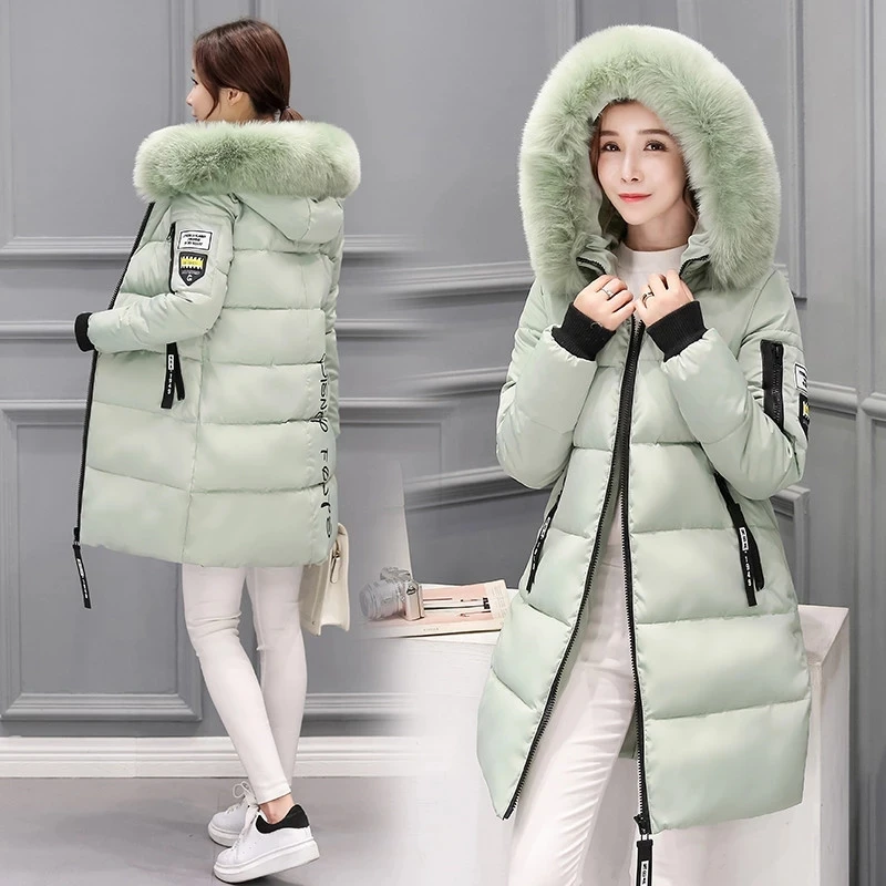 2022 Winter Jacket Women Parka Big Fur Collar Hooded Thick Warm Long Female Coat Casual Outwear Down Cotton Jacket Parkas