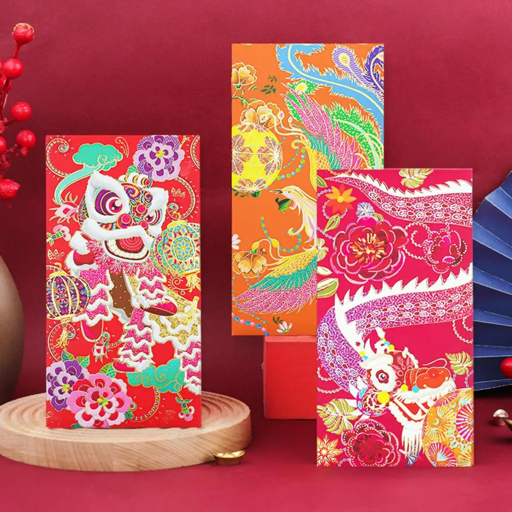 

Lunar New Year Envelope Vibrant Chinese New Year Envelopes Hot Stamping Lucky Money Pockets for 2024 Spring Festival for Long