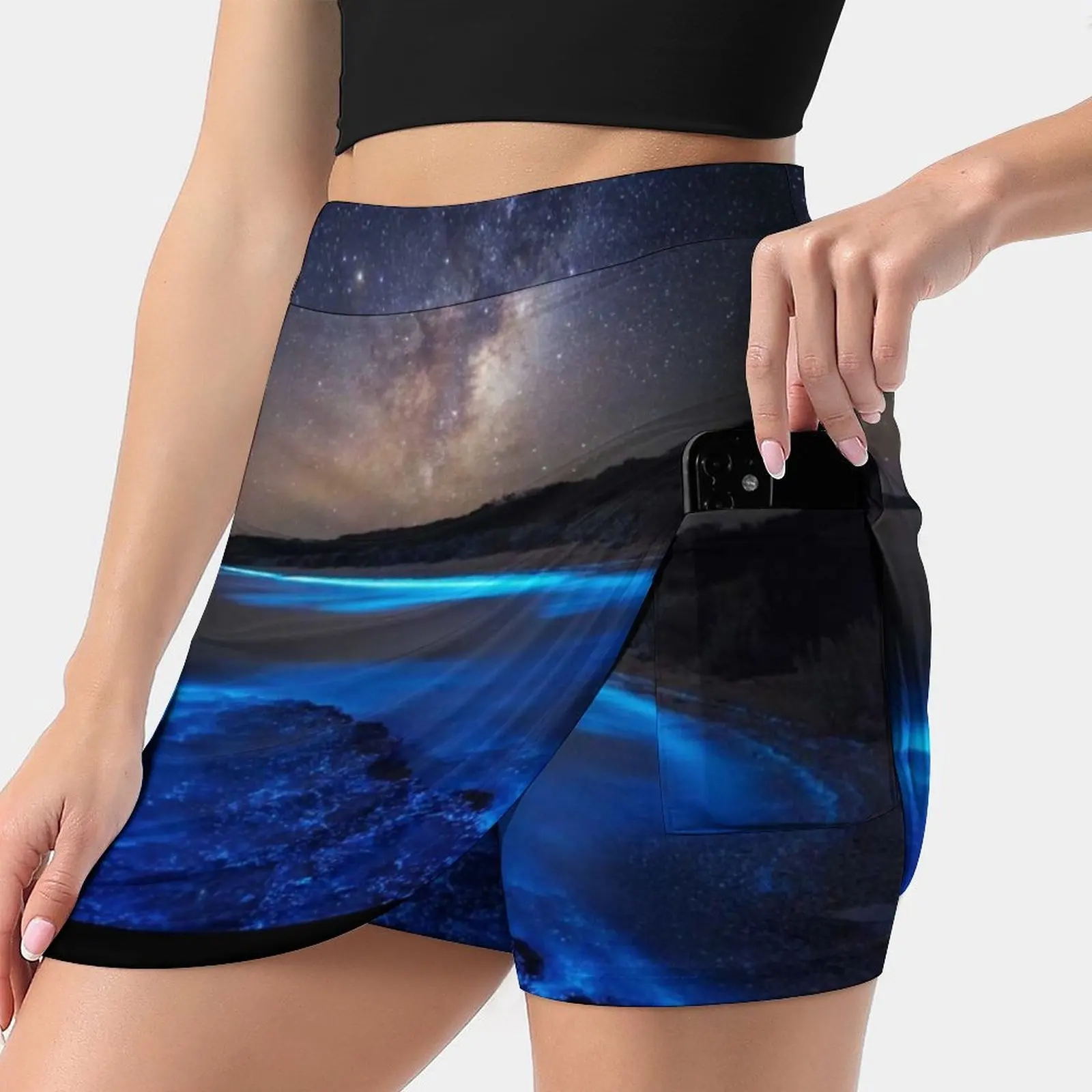 Юбка Женская Блестящая молочного путь модная короткая биолюминесцентная лето 2019