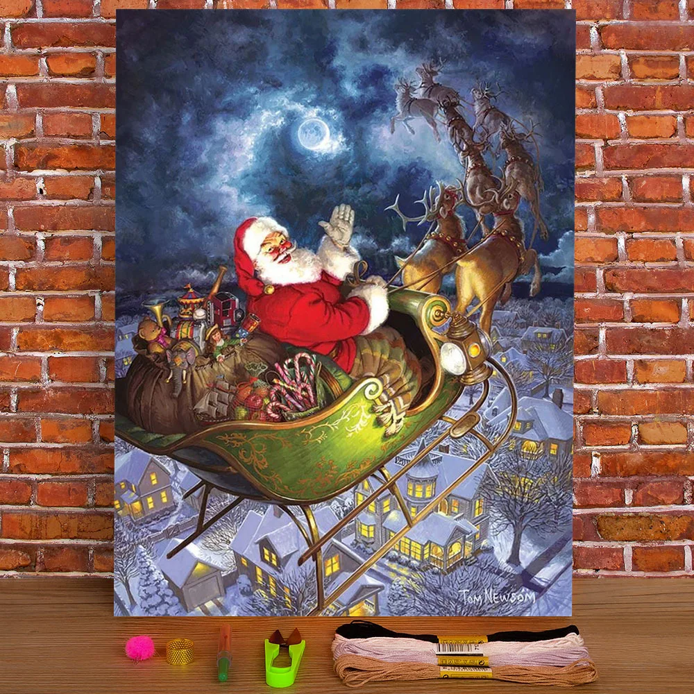 

Christmas Santa Claus Printed Water-Soluble Canvas 11CT Cross Stitch Patterns DIY Embroidery DMC Threads Handmade Decor