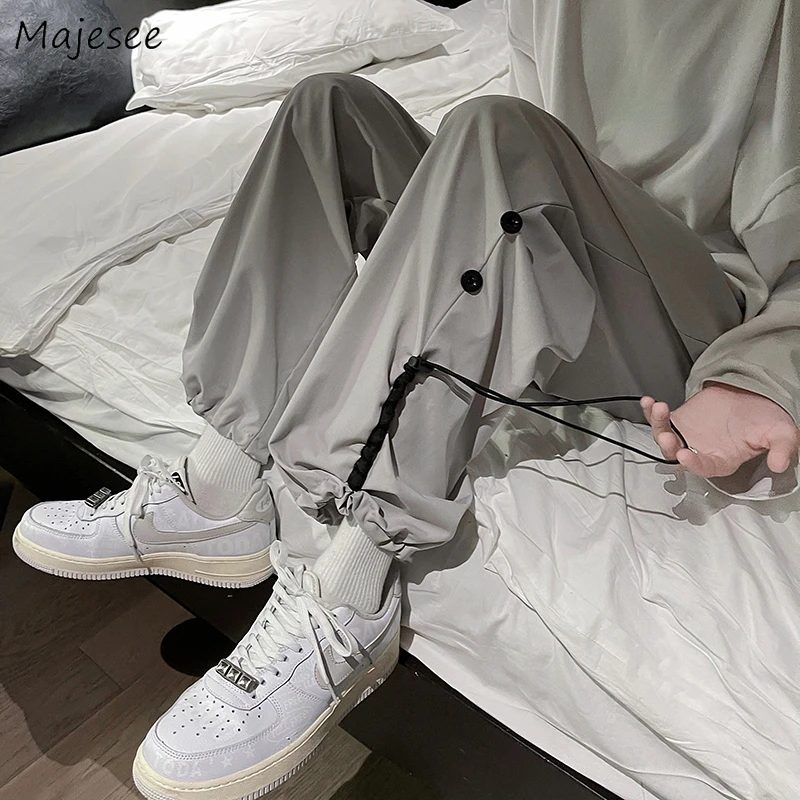 

Pants Men Button All-match Baggy Ulzzang Fashion Popular Pure Color Teens High Street Handsome Cool Male Hip Hop Pantalones Cozy