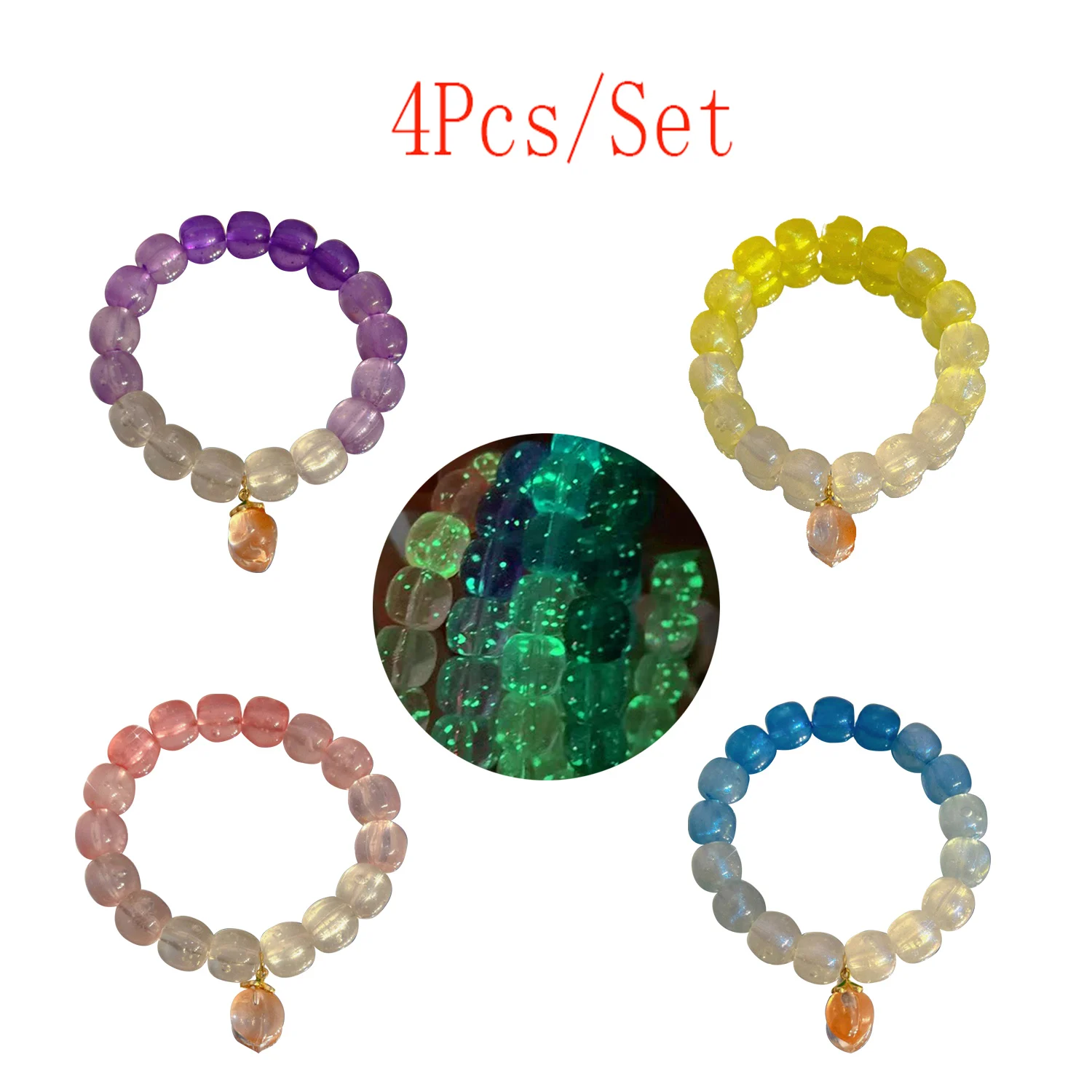 

4Pcs/Set Color Gradient Beads Bracelets Luminous Glow In Dark Bracelet Set Light Glowing Beads Bangle With Elastic Hand Rope