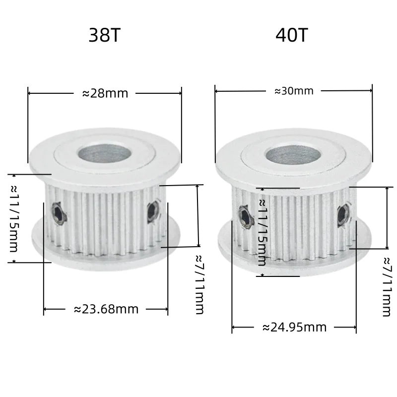 Фото Зубчатый шкив GT2 с 38/40/42/44/45/46/50/52/55 зубьями, диаметр отверстия 5/6/6.35/7/8/10/12/14/15/16/17 мм, ширина ремня 6/10 мм, синхронный шкив-ролик №2