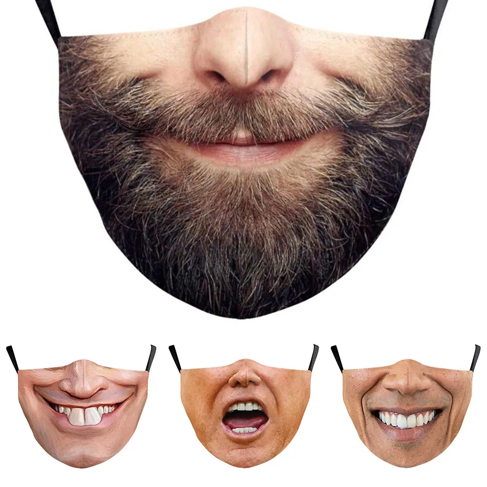 

Hot Funny Big Beard Mouth Cosplay Women's Men Unisex Masks Face Protection Dustproof Cycling Breathable Halloween Adult Mask