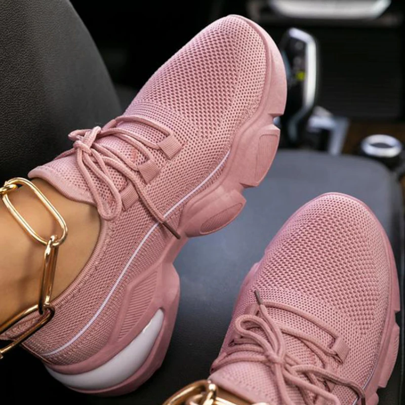 

Women Sneakers 2022 Spring New Stretch Fabric Ladies Lace Up Comy Breathable Casual Shoes 35-43 Large-Sized Sport Flat Shoes