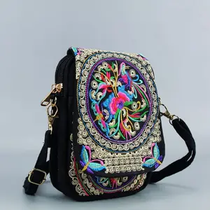 Женская сумка через плечо, дорожная сумка, винтажная Цветочная вышитая сумка через плечо на молнии, женская сумка с вышивкой