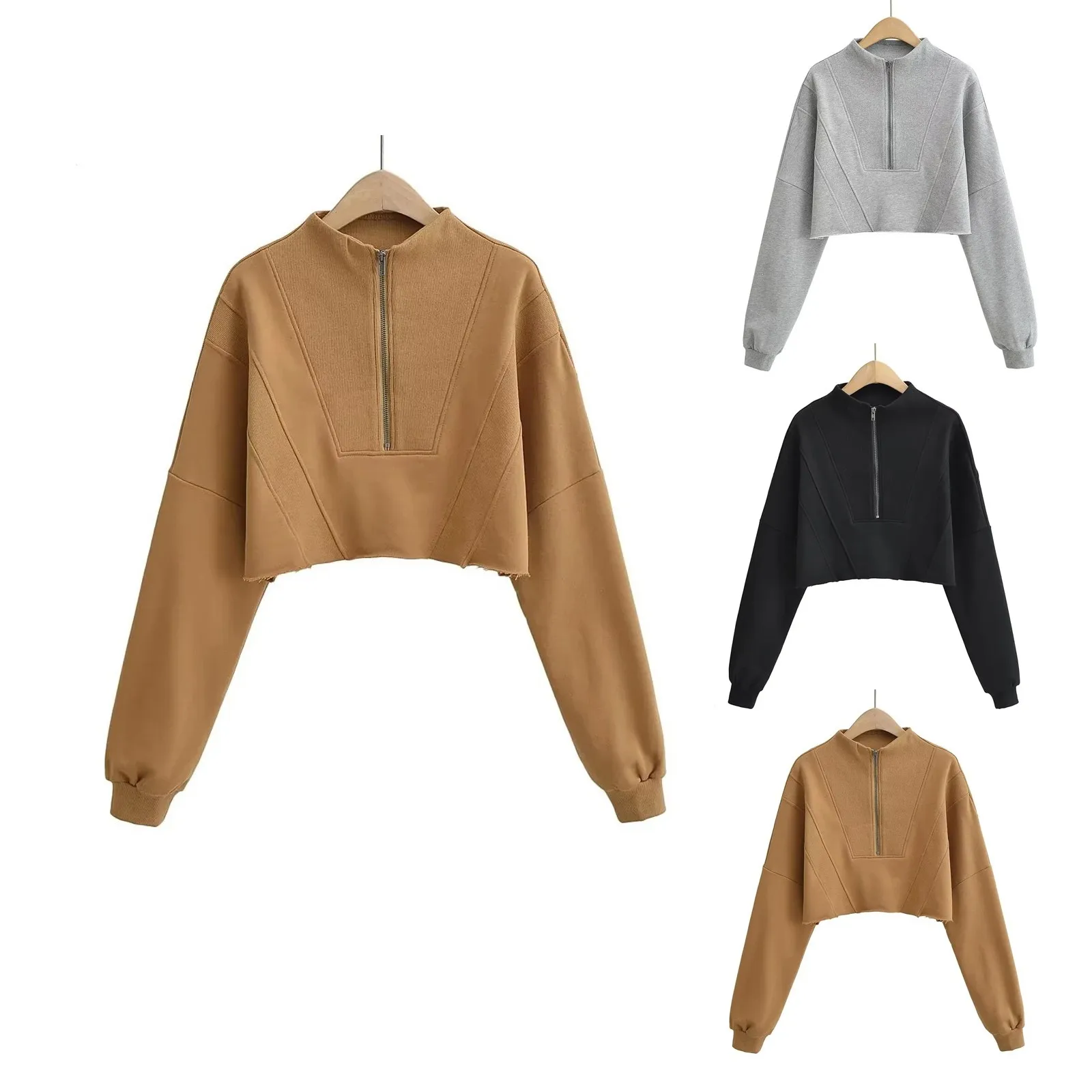 

Ladies' Half Zip Loose Casual Solid Color Sweatshirt Without Hood