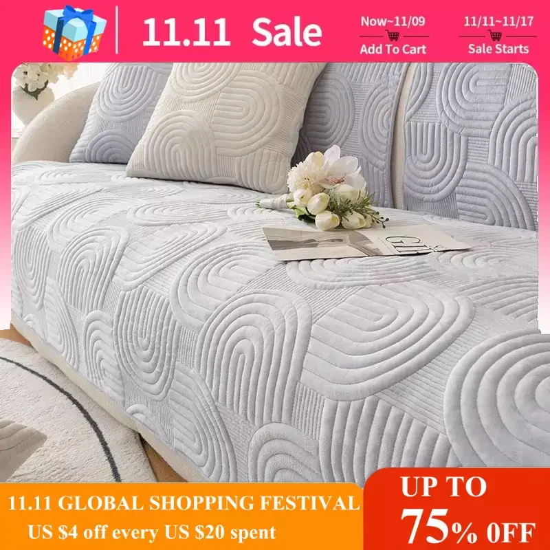 

Thicken Plush Sofa Covers Non Slip Luxury Sofa Towel Winter Warm Couch Slipcovers Solid Color Soft Sofa Mat for Living Room