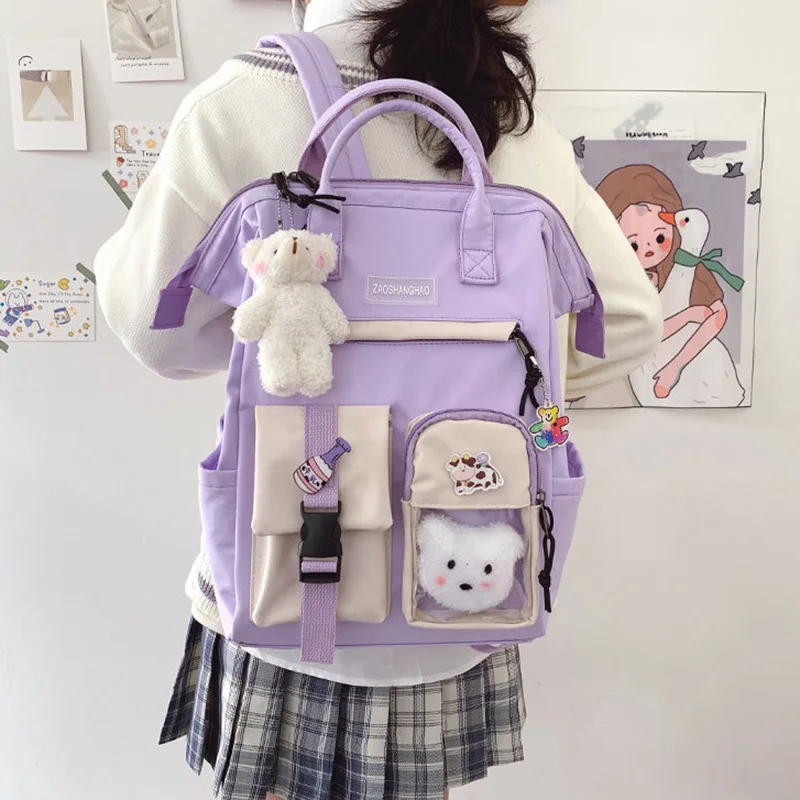 

2022 Preppy Purple Backpack Girls Waterproof Candy Colors Backpacks Fancy High School Bags for Teenage Girl Cute Travel Rucksack