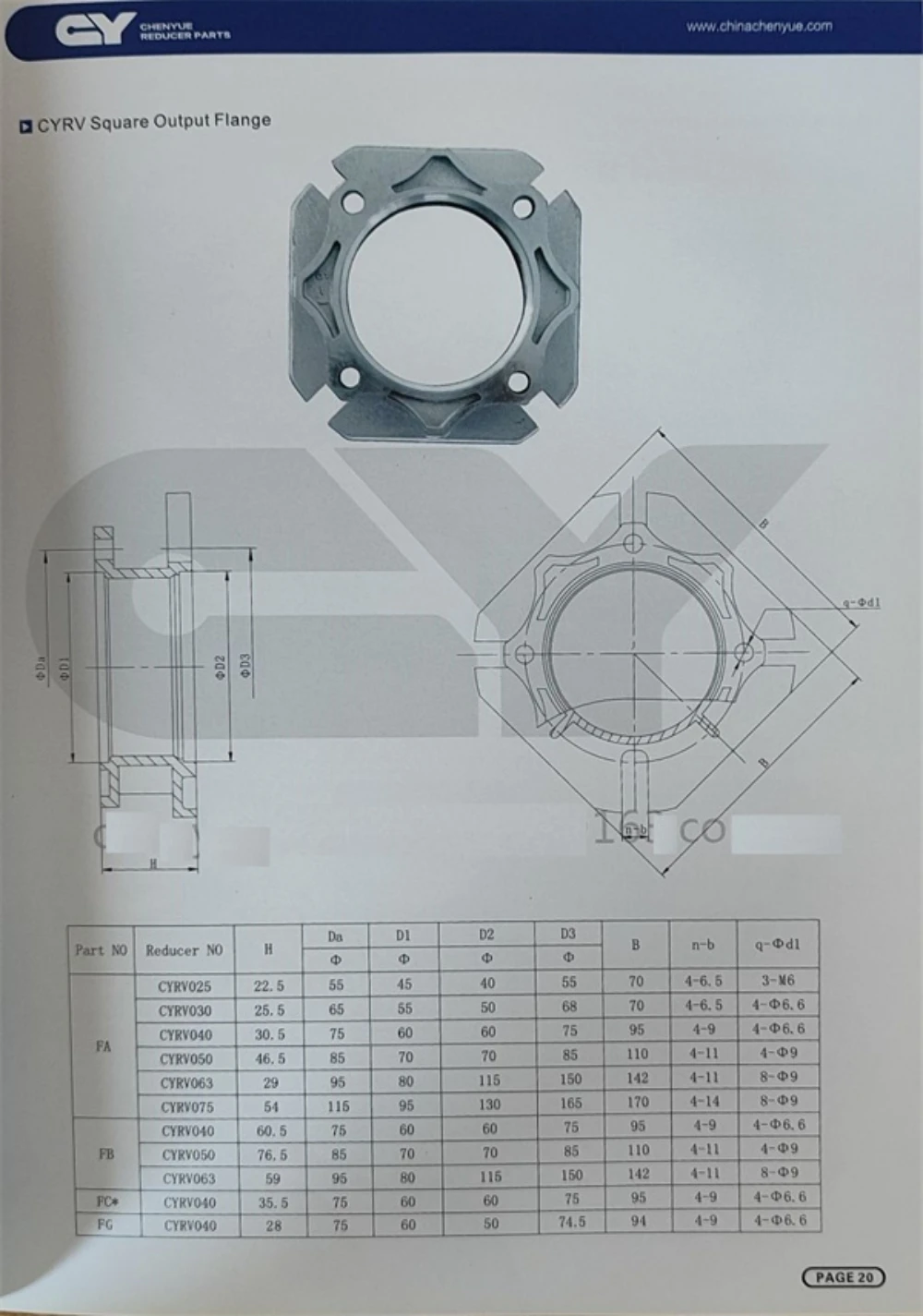 Выходной фланец CHENYUE FA FB FC FD FE для червячного редуктора червячный редуктор