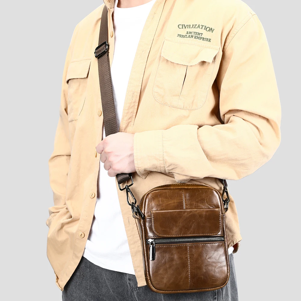 Повседневная маленькая сумка-мессенджер из натуральной кожи для мужчин сумка