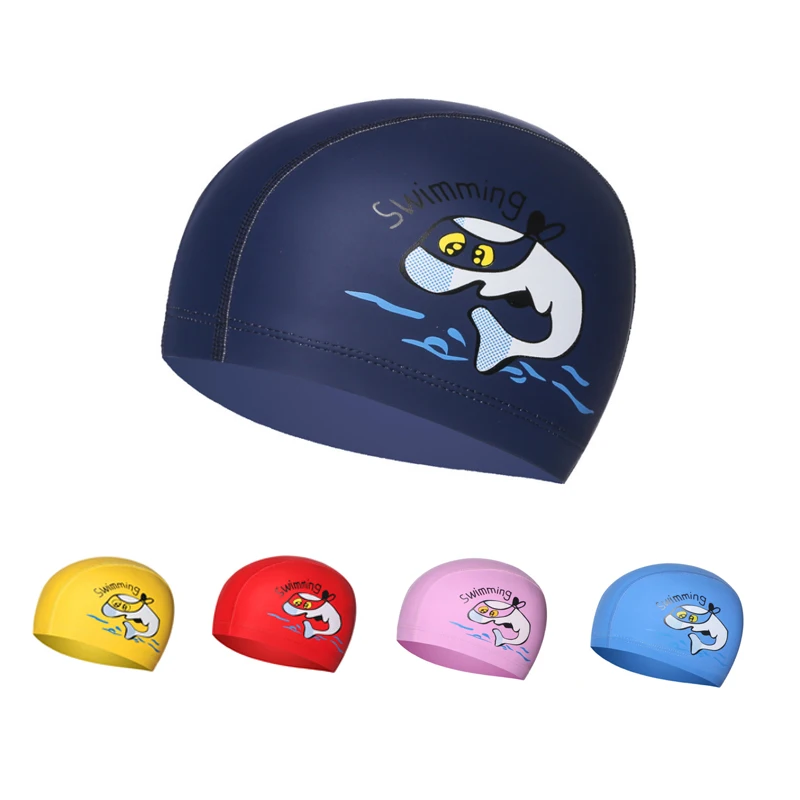 

Children Swimming Cap Cartoon Dolphin Animal Printing kids PU cloth Waterproof Swim hat Boys Girls Ear Protect Diving Equipment
