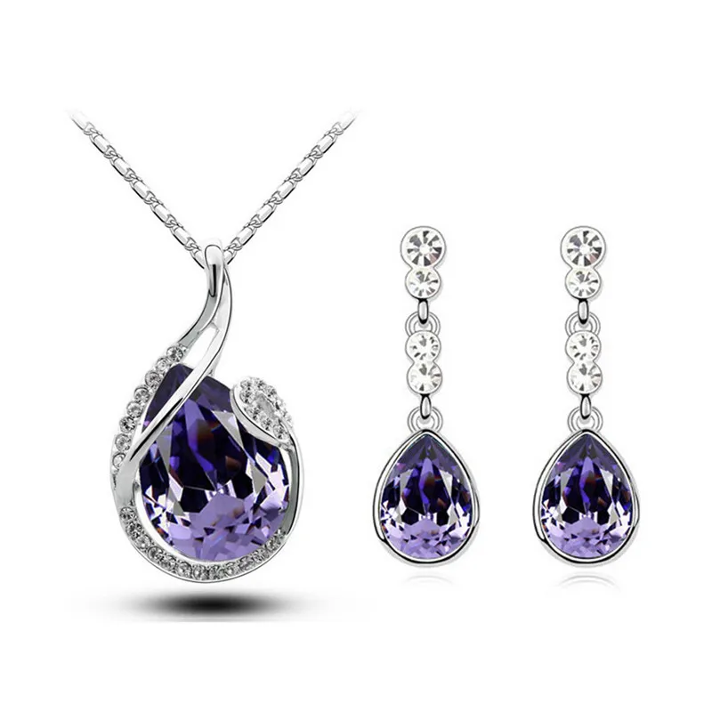 heart kryształowy wisiorek zestawy biżuterii szmaragdowo-zielony naszyjnik w kształcie kropli wody kolczyki akcesoria nowa oferta hurtownia