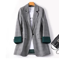 new business plaid suit interview suit spring women work office long sleeve casual blazer lady v neck single button plaid jacket