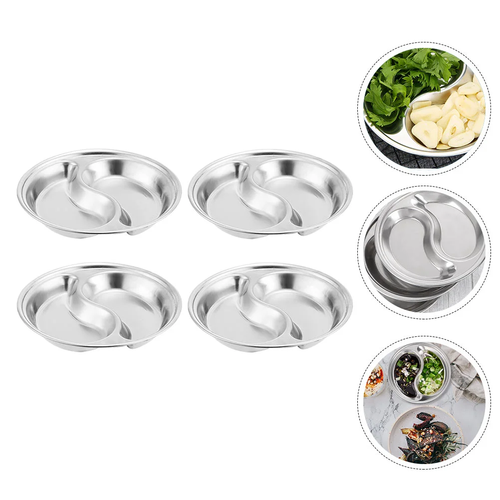 

4 Pcs Metal Tray Mini Round Dip Dish Condiment Stainless Steel Plates Kids Seasoning Dishes Flatware Soy Ketchup Saucer