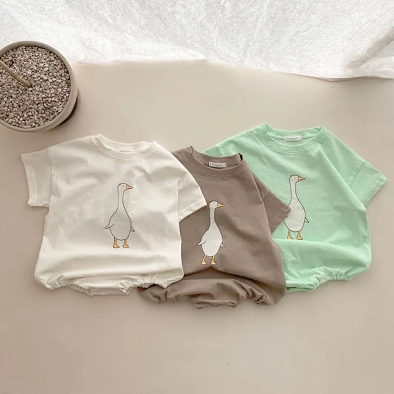 

Fashion Baby Summer Short Sleeve Bodysuit 2022 New Infant Cartoon Jumpsuit Cute Goose Print Baby Clothes Cotton Toddler Onesie