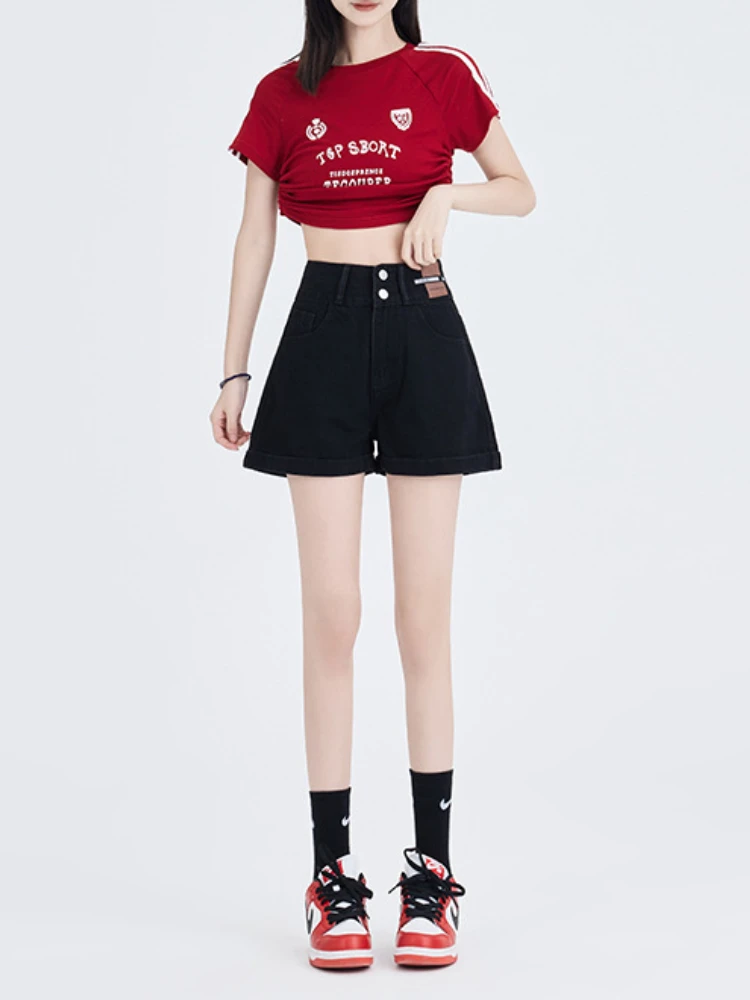 Summer Fashion Thin High Waist Jeans Solid Color Slim Fit High Street Shorts Casual Versatile Short Pants for Women 2023