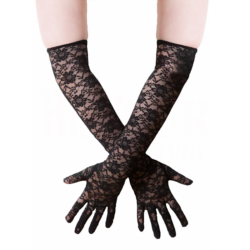 

Ladies Sexy Mesh Stretchy Floral Bride Long Lace Mesh Liturgy Gloves Gothic Punk Mittens Fancy Dress Christmas Halloween Gloves