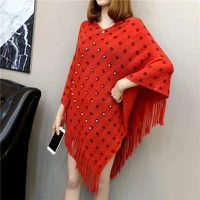 elegant cape tassel coats 2021 women v neck knitted sweater bead casual fashion loose irregular thin sweater pullover christmas