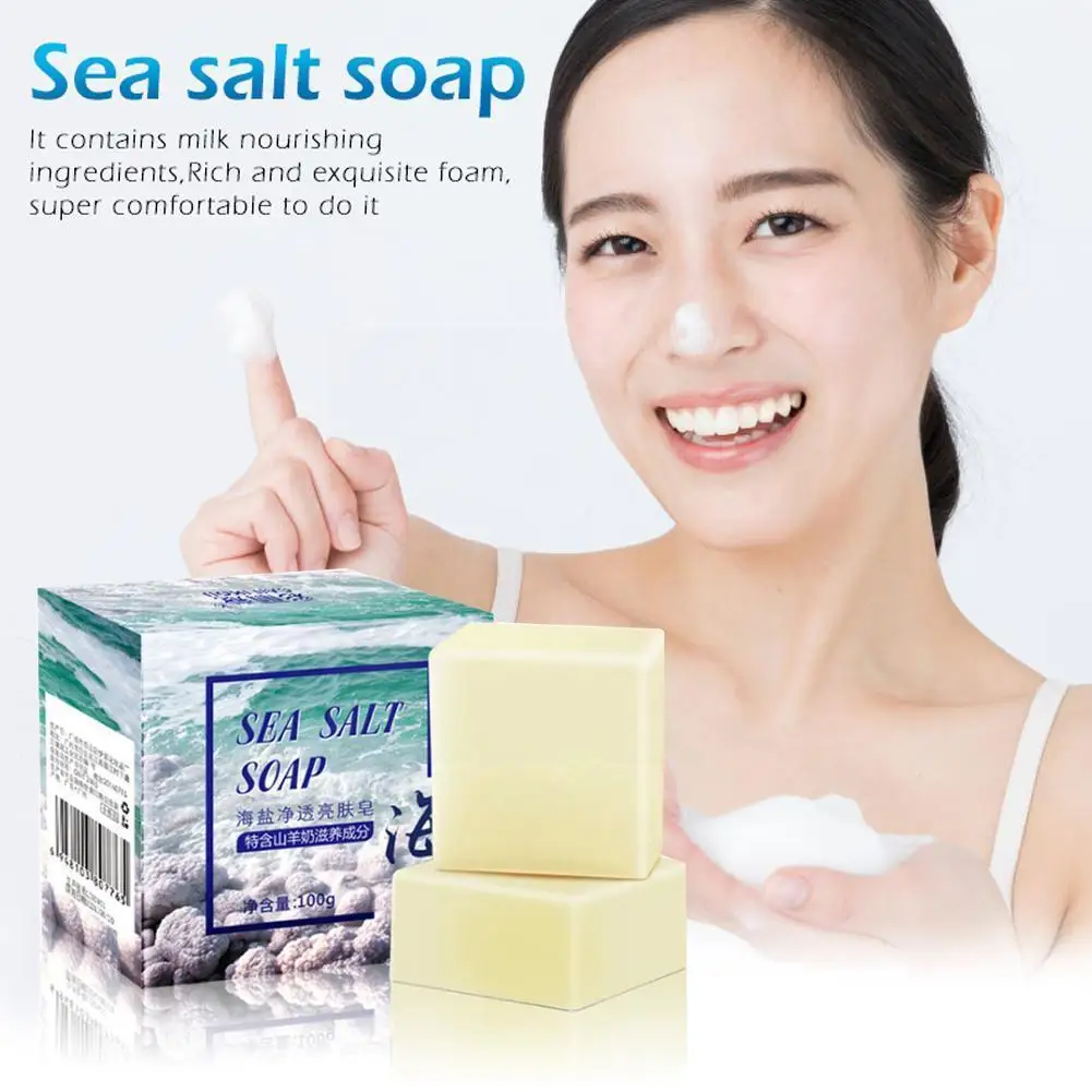 

100g Natural Sea Salt Soap Milk Sea Salt Soap Whitening Soap Moisturizing Face Care M8i7