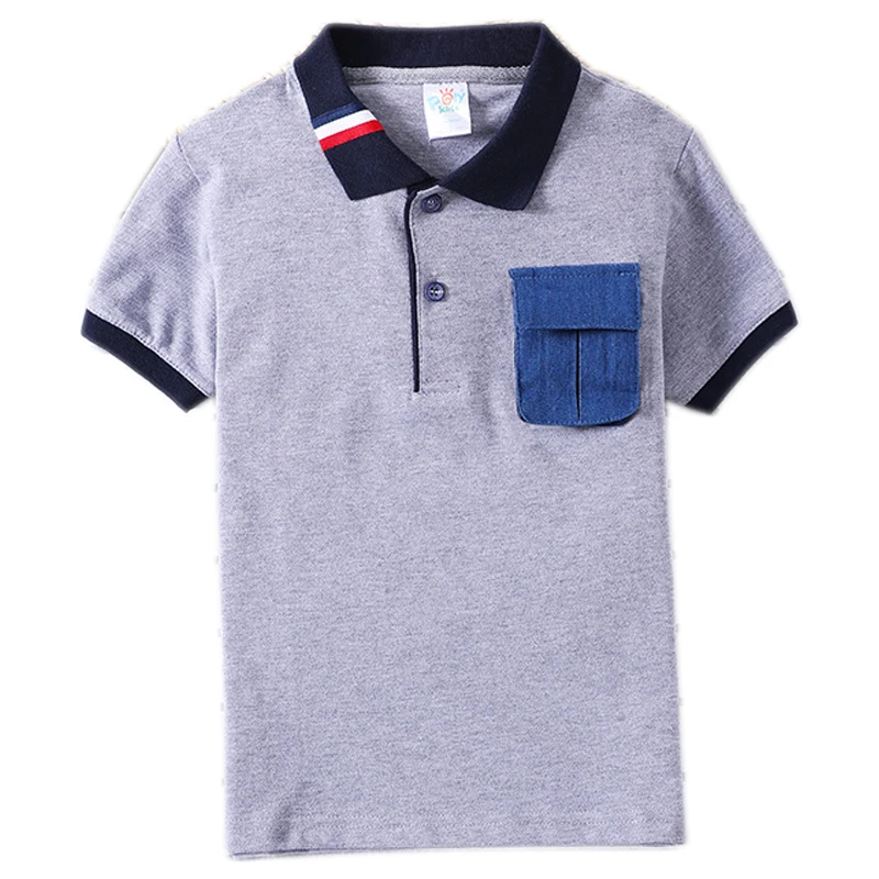 

Boys Summer T-shirt Cotton Girls fashion clothing Kids Pocket decoration T-Shirts Turn-Down Collar Tops casual Tees 3-7year coat