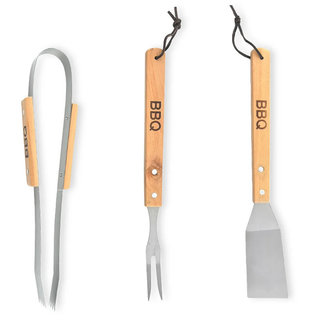 

3pcs Stainless Steel Grill Utensil Set Barbecue Tongs Fork Spatula Portable Multifunction BBQ Grill Tool Kitchen Tools
