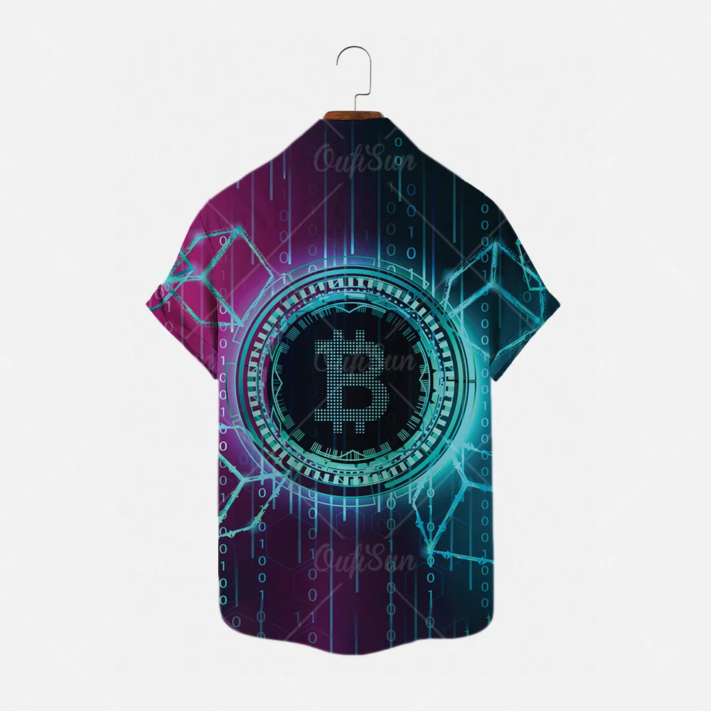 

2023 Magic Clothing 3D Bitcoin Printed shirt Men's Hawaiian shirt Urban Fashion Casual Short Sleeve Single Button Beach Top 5XL