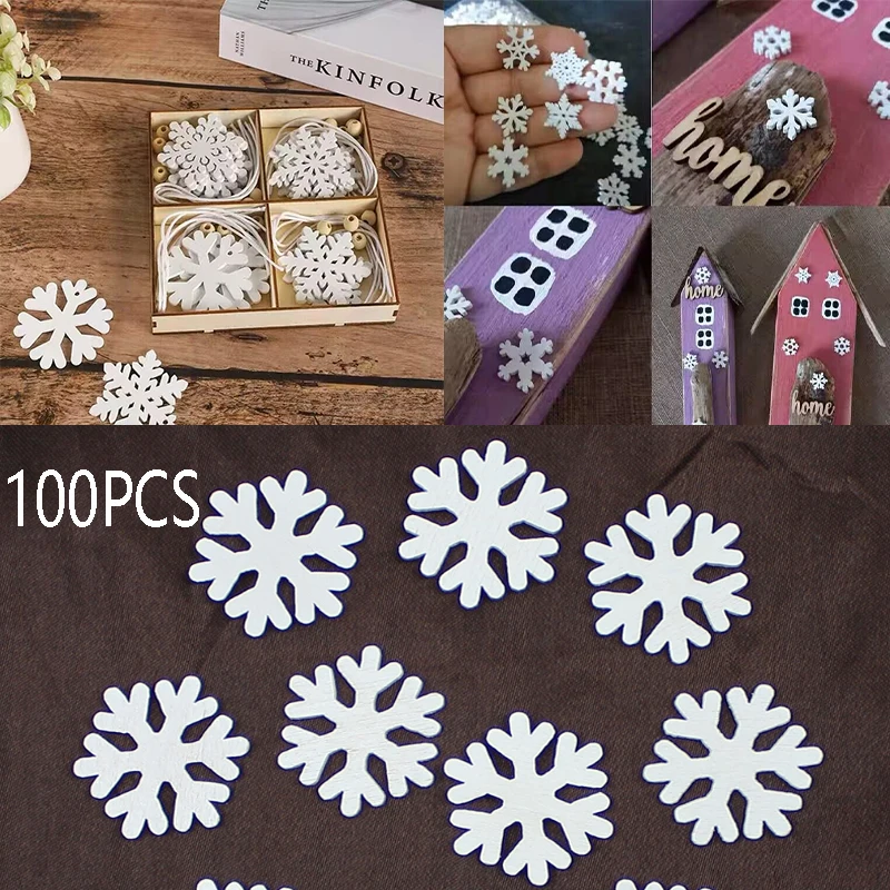 

5*5cm White Wooden Slice Christmas Snowflake Scrapbooking for Christmas Embellishment Craft DIY Handicraft Decoration