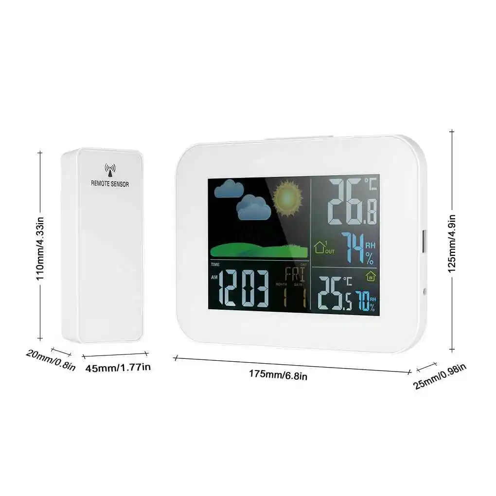 

Wireless Color Weather Station In/Outdoor Forecast Temperature Humidity Meter Alarm And Snooze Thermometer Hygrometer