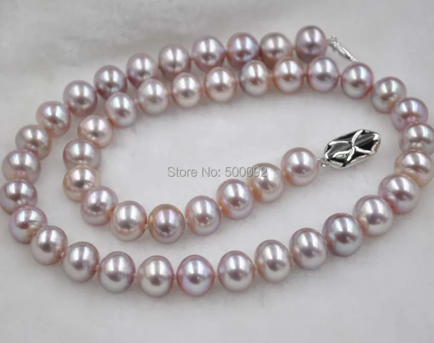 

Stunning 10mm round natural lavender pearl necklace free shipping