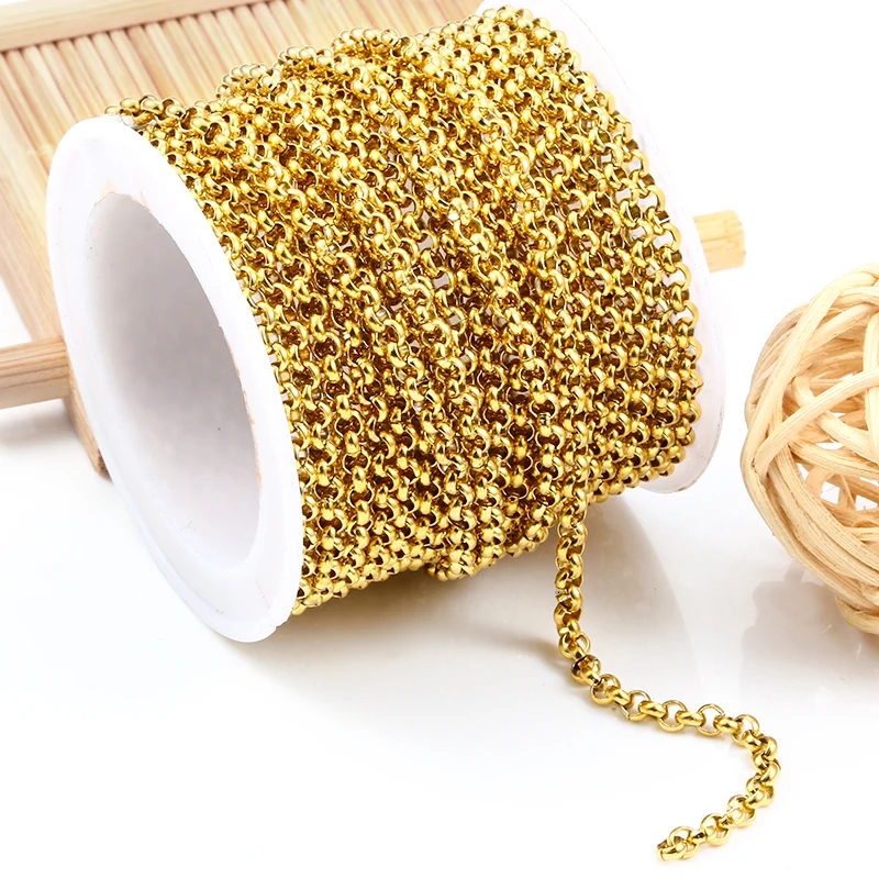 1Meters Width 3mm Stainless Steel Circular Chains Plated 18K Gold Jewelry Making Supplies Accessories DIY Cool Necklace Bracelet