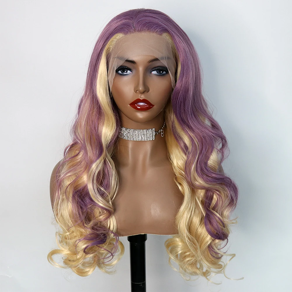 OLEY Свободные волнистые фиолетовые блондинки синтетический парик для женщин