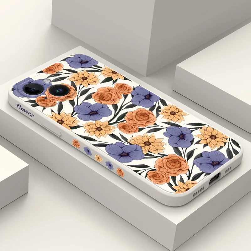 

Full Flowers Phone Case For iPhone 14 13 12 11 Plus Pro Max Mini X XR XS SE2020 8 7 6 6S Plus Liquid Silicone Cover