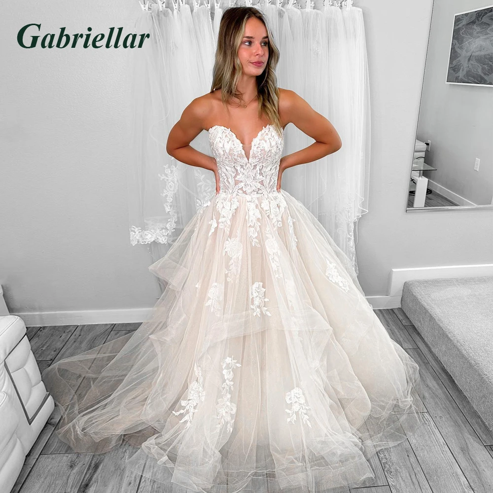 

Gabriellar Classic Wedding Dress 2023 Sweetheart Ruffles Floral Appliques Backless A-line Sweep Train Abito Da Sposa Customized