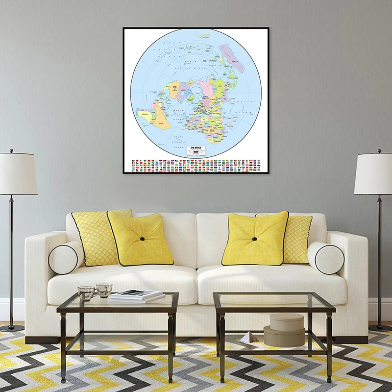 

60*60cm The World Map with National Flags Unframed Canvas Painting Wall Art Poster School Teaching Supplies Home Room Decor