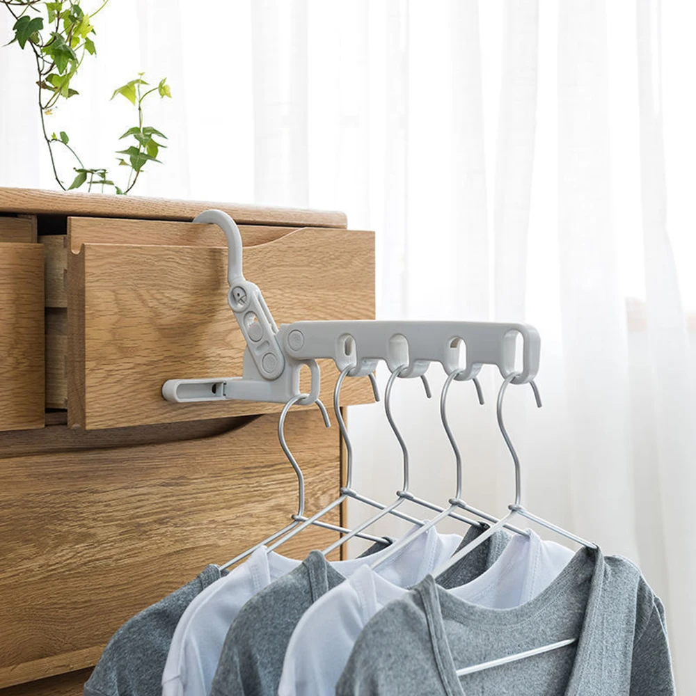 

Multi-functional Plastic Clothes Hanger Travel Space Saving Foldable Hanger 5 Holes Clothes Drying Rack Home Storage Organizer