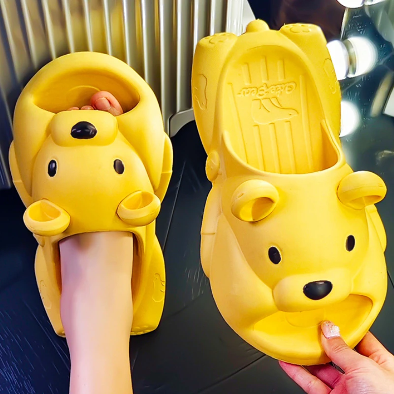 Women's Lovely Cartoon Bear Bread Sandals EVA Soft Indoor Non-slip Slippers Home Slides Bathroom Quick-drying Couple Beach Shoes